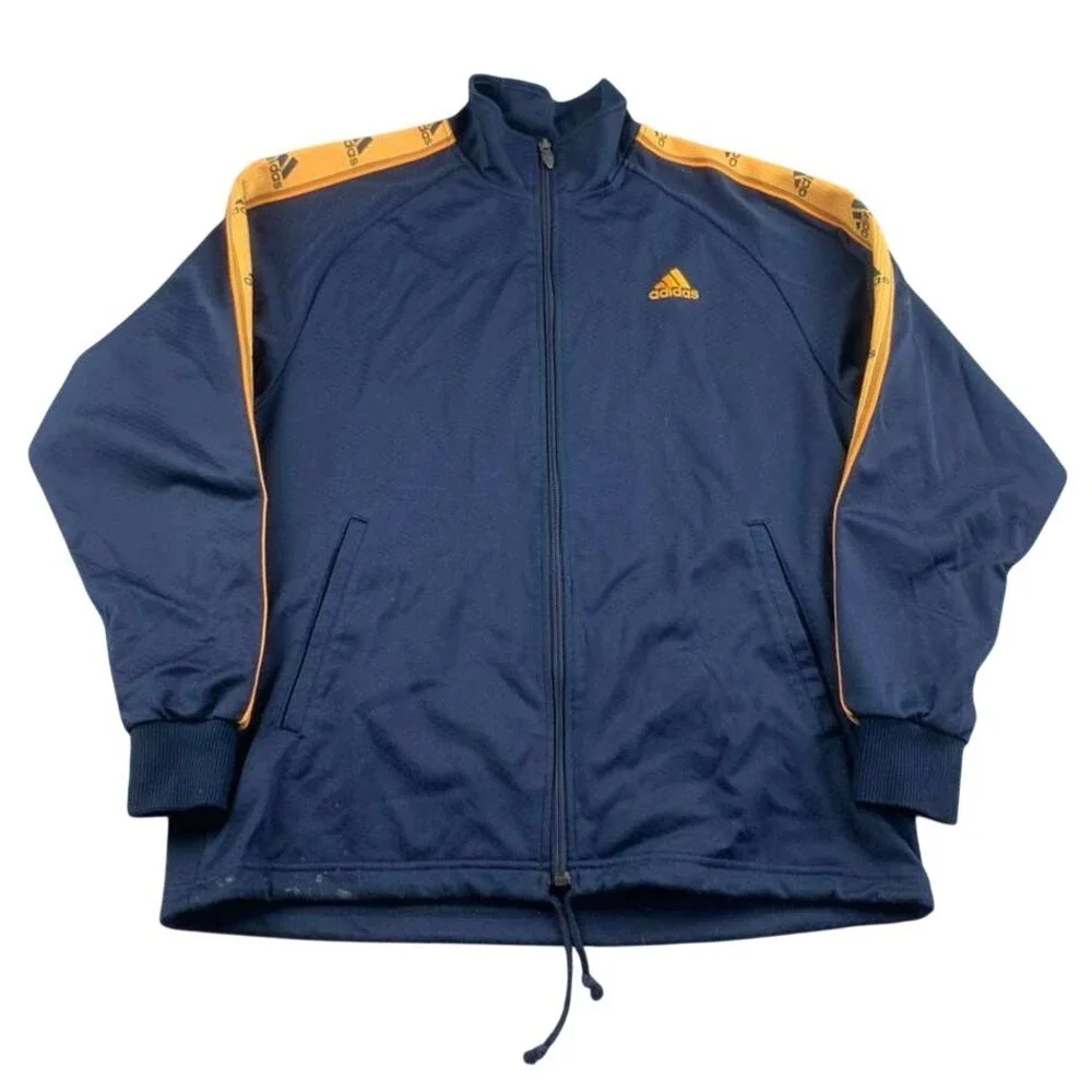 Y2k Adidas Track Jacket Men M Blue Orange Stripe Multi Logo Drawstring Made 2008